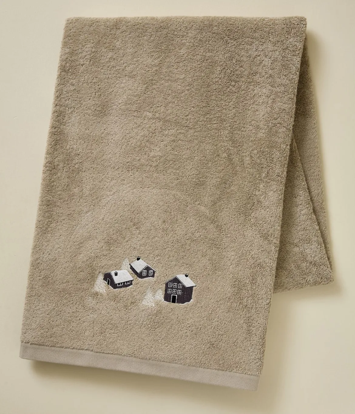 Drap de bain brodé Au coeur de la vallée taupe