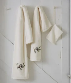 Drap de bain brodé L'oliveraie crème