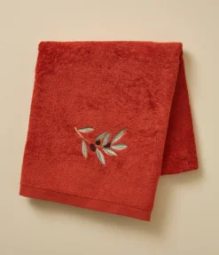 Drap de bain brodé L'oliveraie terre cuite