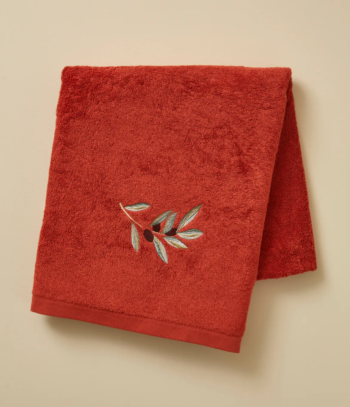 Drap de bain brodé L'oliveraie terre cuite