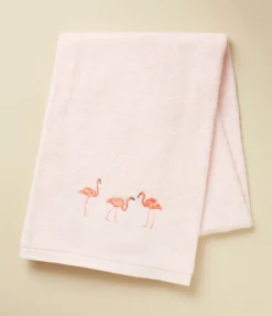 Drap de bain brodé 100x150 Les voyageurs rose