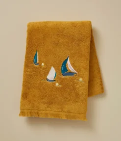 Drap de douche brodé Au large miel