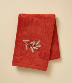 Drap de douche brodé L'oliveraie terre cuite