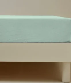 Drap housse coton vert fleur d'amandier