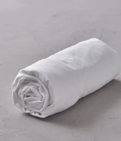 Drap housse percale lavée blanc saline
