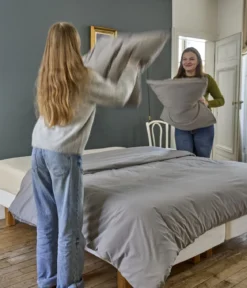 Drap housse percale lavée Gris granit