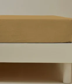 Drap housse percale lavée Marron cire