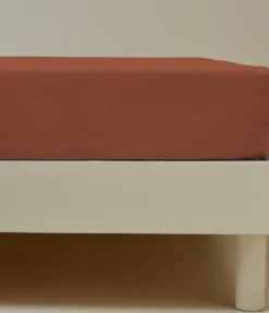 Drap housse percale lavée Orange argile