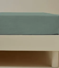 Drap housse percale lavée Vert sauge