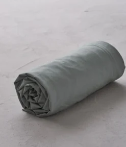 Drap housse percale lavée vert sauge
