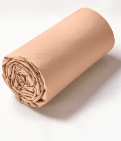 Drap housse percale rose pêche