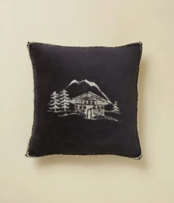 Housse de coussin polaire Chalet d'alpage charbon