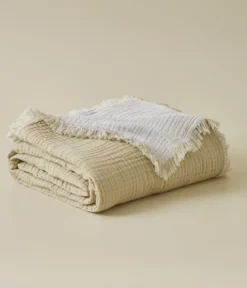 Jeté de lit en gaze de coton Blanc/Naturel