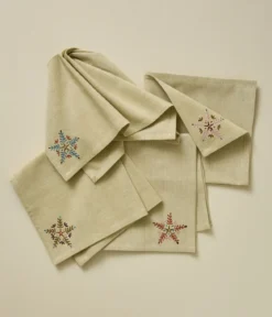 Lot de 4 serviettes de table brodées Flocons