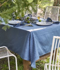 Nappe damassée Eloges bleu encre