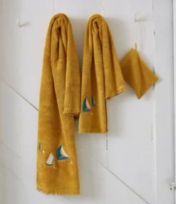 Parure de bain brodée Au large miel