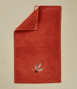 Parure de bain brodée L'oliveraie terre cuite
