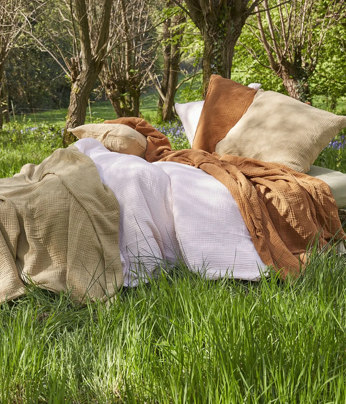 Parure de lit en gaze de coton rose blush
