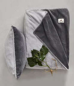 Plaid polaire bicolore gris perle/gris carbone