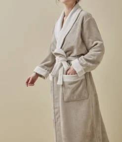 Robe de chambre bi-matière femme naturel