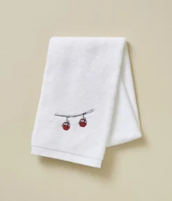 Serviette brodée Rdv au sommet blanc