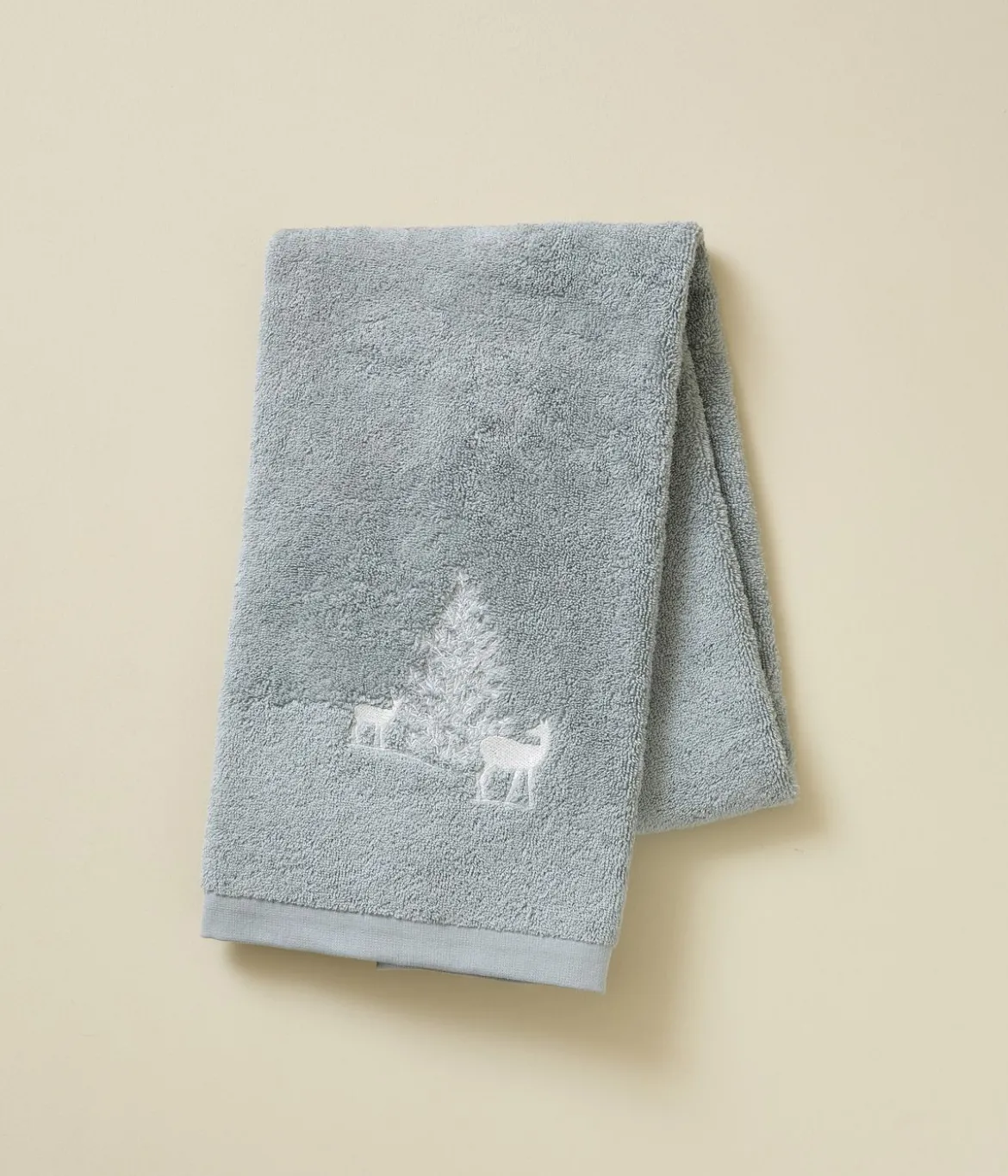 Serviette brodée Trésor de la forêt gris perle