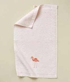 Serviette invité brodée 30x50 Les voyageurs rose