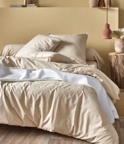 Taie de traversin percale lavée Beige épeautre