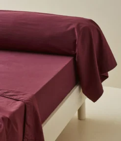 Taie de traversin percale lavée Prune
