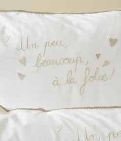 Taie d'oreiller brodée Mots tendres