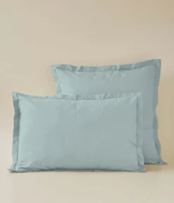 Taie d'oreiller percale bleu givré