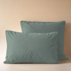 Taie d'oreiller percale lavée Vert sauge