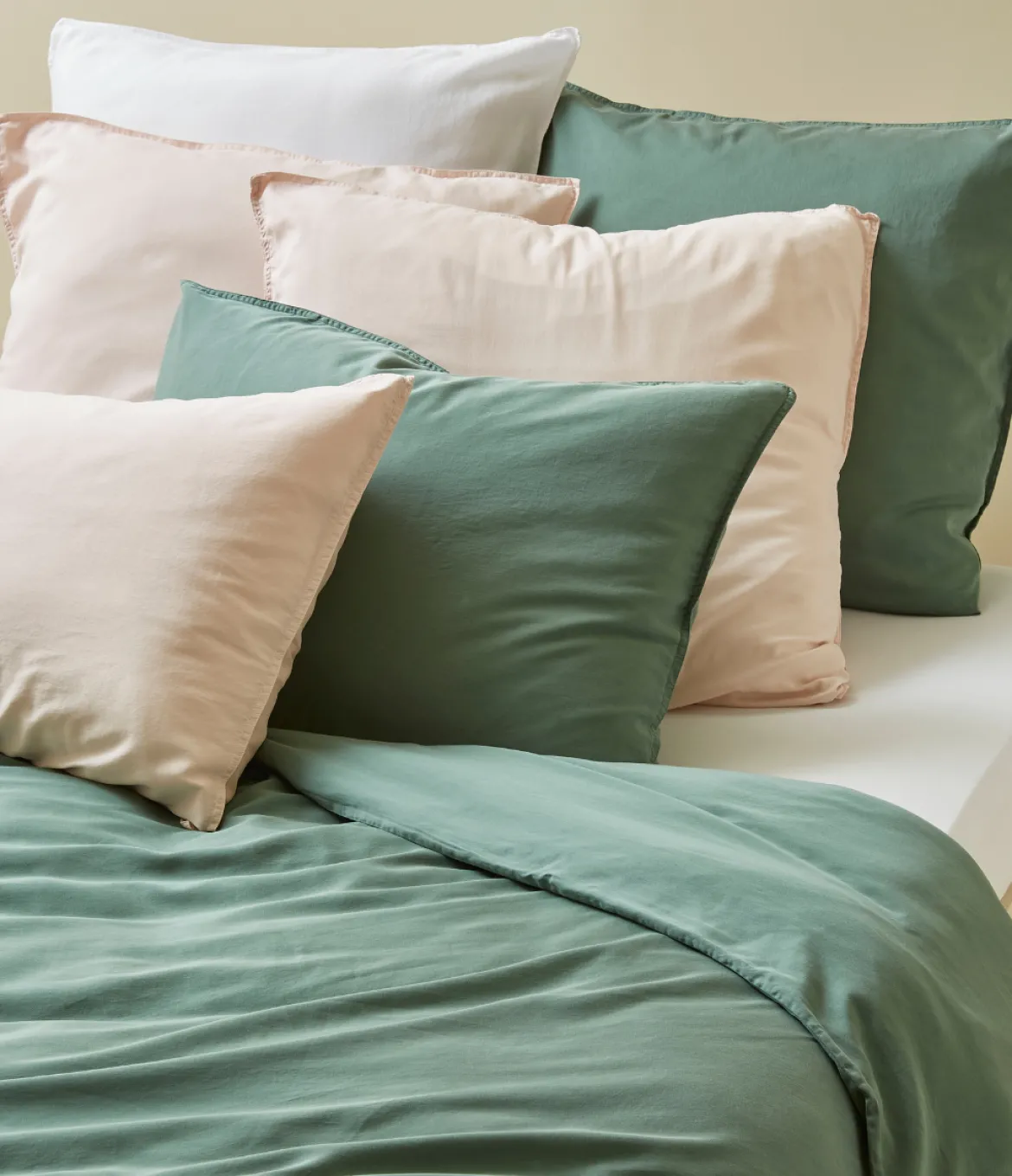 Taie d'oreiller satin de coton & Lyocell Tencel™ beige pétale