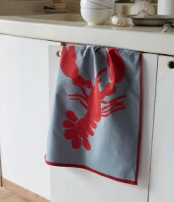 Torchon jacquard Bonne pêche bleu