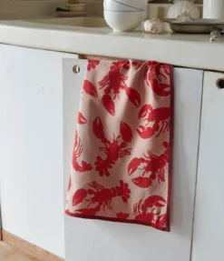 Torchon jacquard Bonne pêche rouge