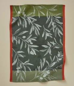 Torchon jacquard L'oliveraie vert