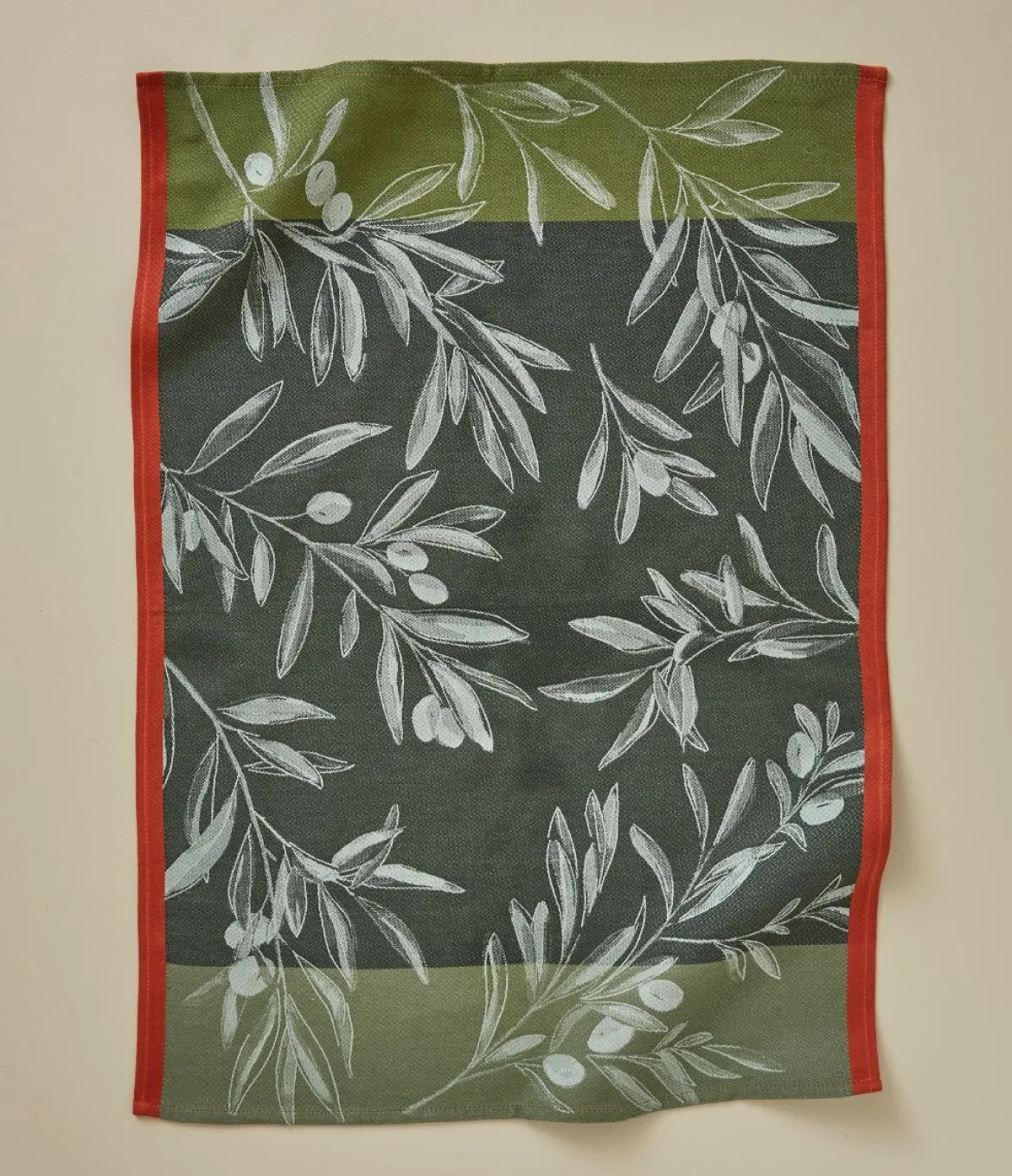 Torchon jacquard L'oliveraie vert